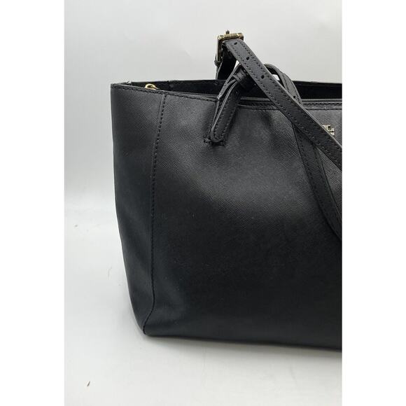 Tory Burch York Buckle Black Saffiano Leather Gold Tone Hardware Bucket Tote Bag - Picture 13 of 16